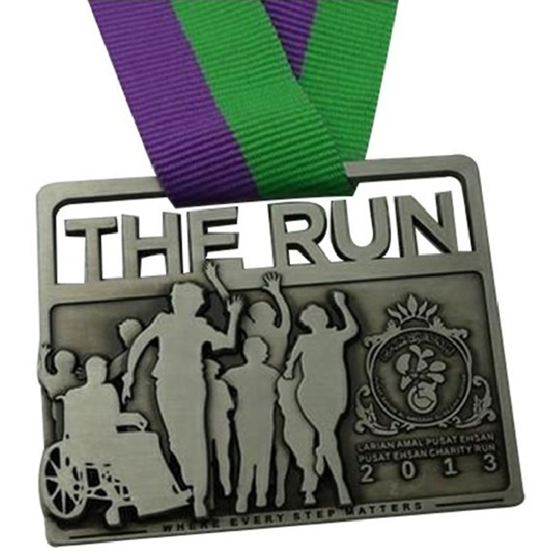 Custom engraved metal sport medals with ribbons