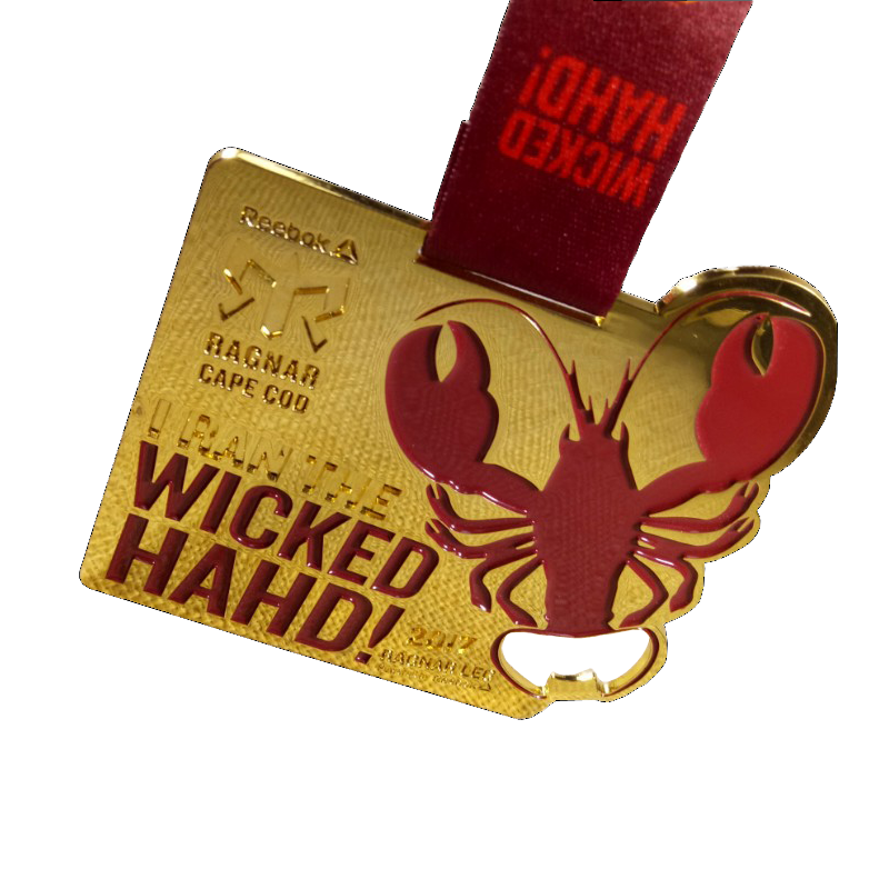 Custom bottle opener enamel medal with ribbon