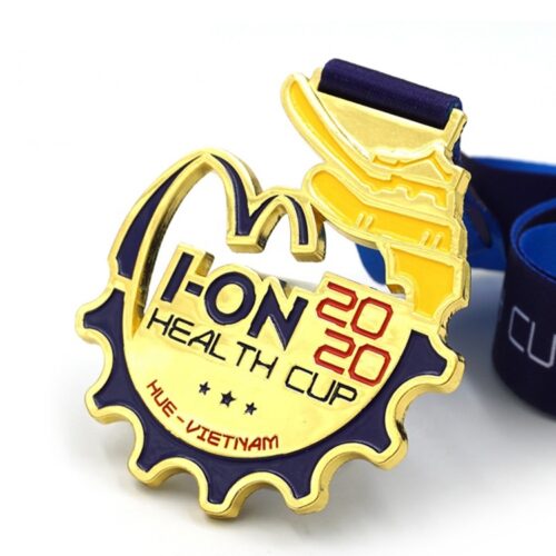 Custom metal enamel gold medals with ribbons