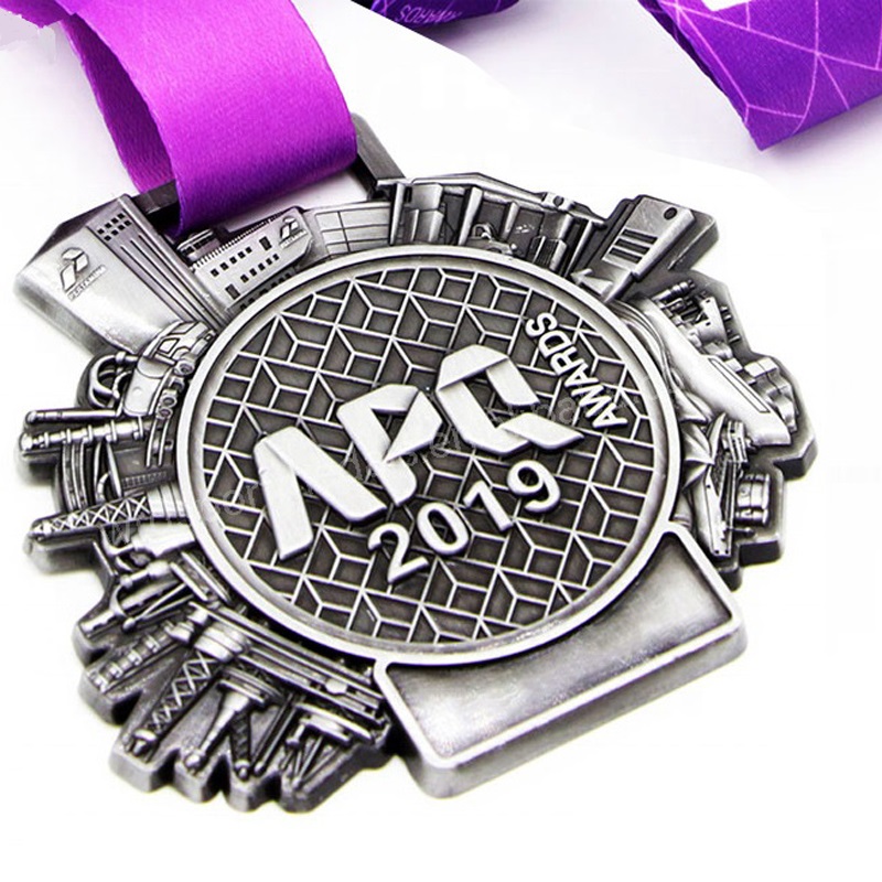 Custom 3D engraved old metal Challenge medals with ribbon