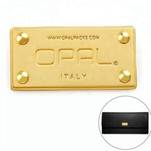 Custom gold metal logo plate for handbag