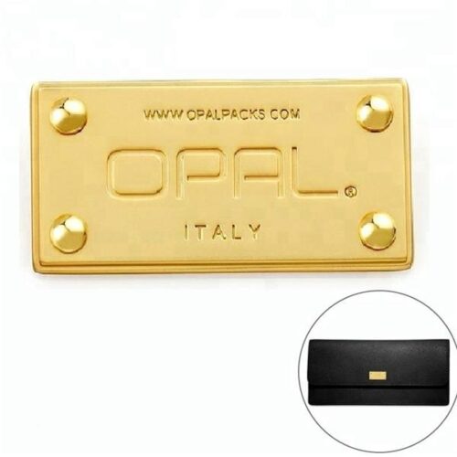 Custom gold metal logo plate for handbag