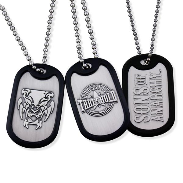 Custom casting Metal engraved dog tag with siliencer necklace
