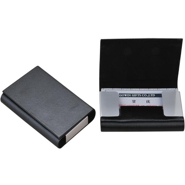 Stainless steel name card case with leather cover