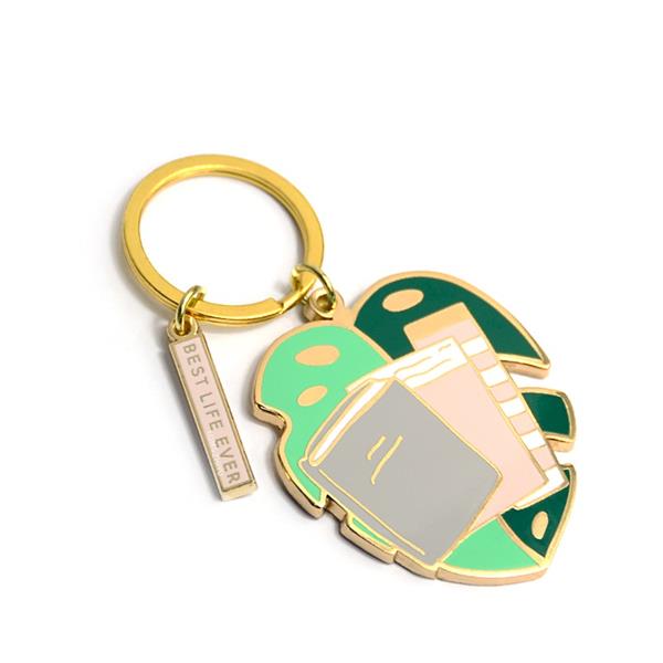 Custom gold metal Leaf hard enamel key chain for promotional