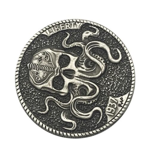 Custom 3D engraved metal coin with enamel