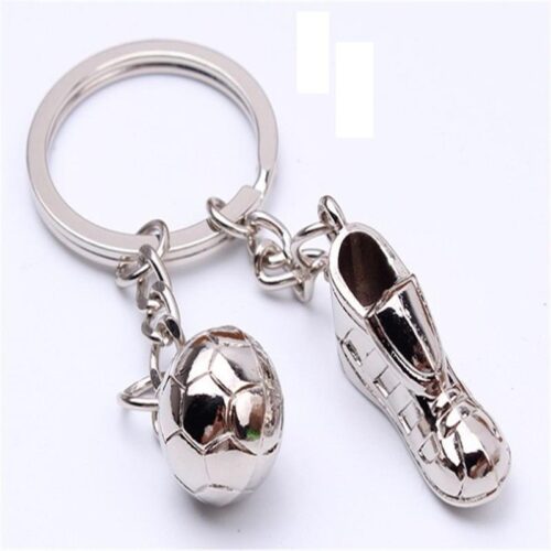 Custom silver metal 3D shoe keychain with football