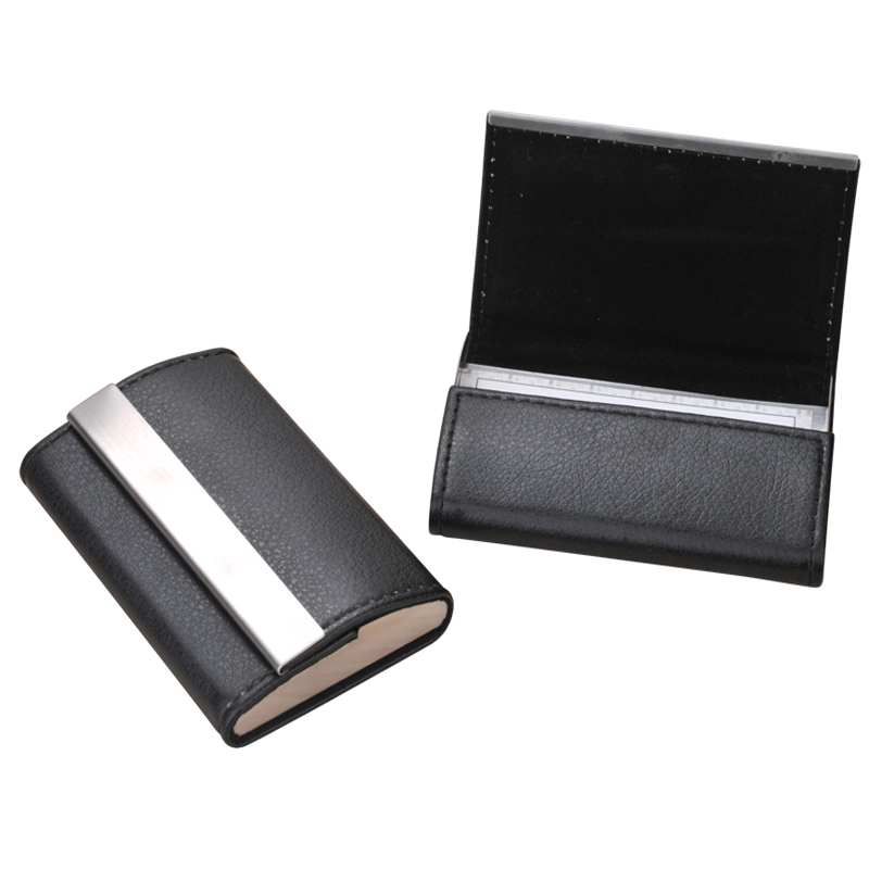 Women's name card holder with black leather