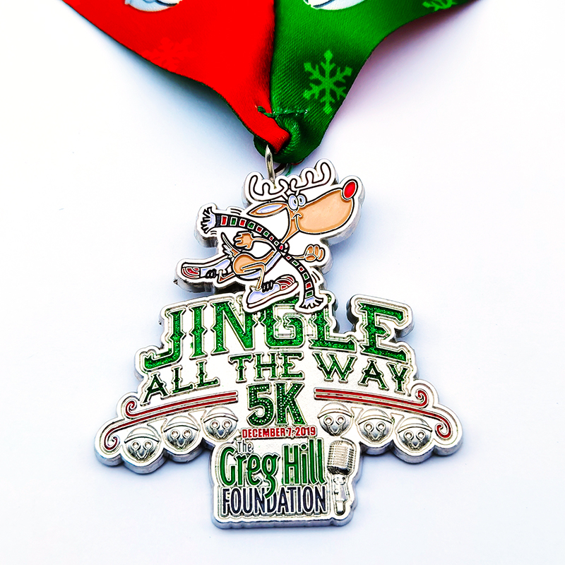 Custom Glitter enamel Santa Christmas Race medals