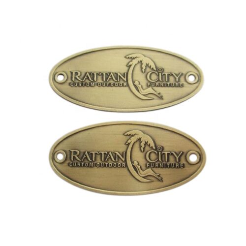 Custom antique gold metal furniture labels