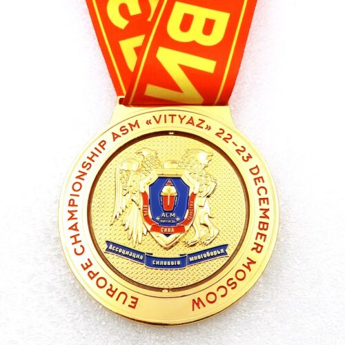 Custom metal enamel gold medals with ribbons