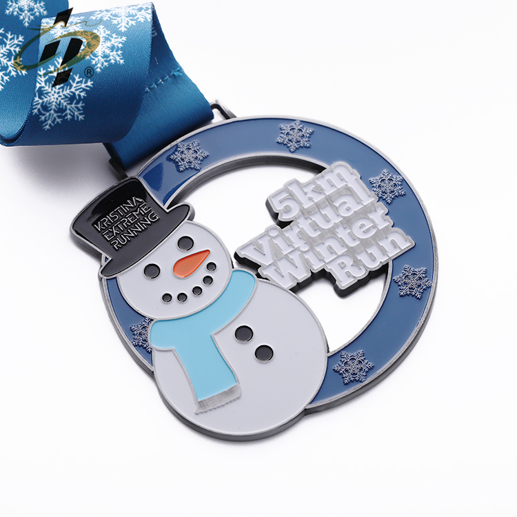 Custom winter marathon virtual run medal