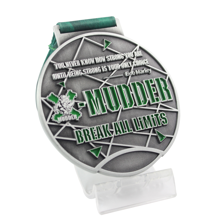 Mudder challenge award ribbon medals made by the medal factory