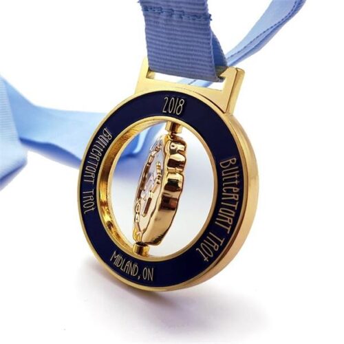 Own designs gold metal spin medal with enamel