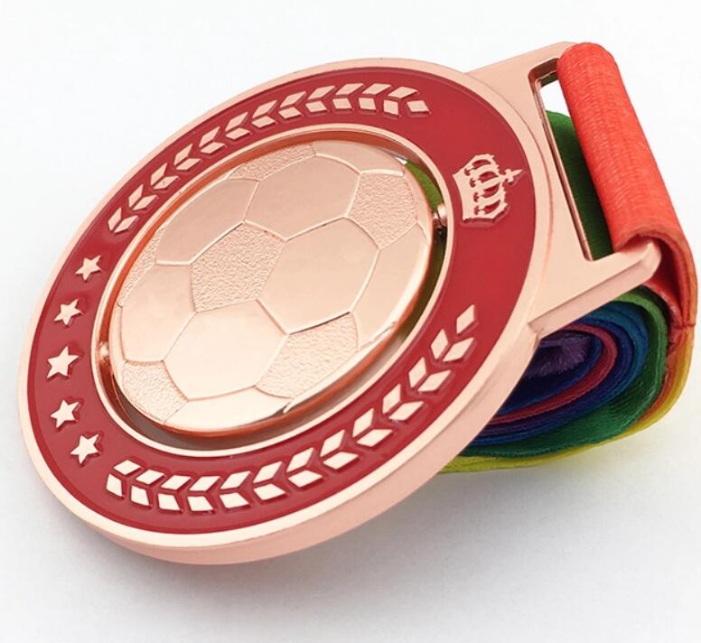 Personalized rose gold metal football spining medal