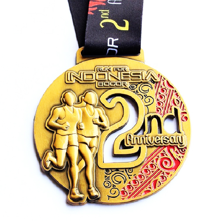 Custom Indonesia anniversary antique gold run medal