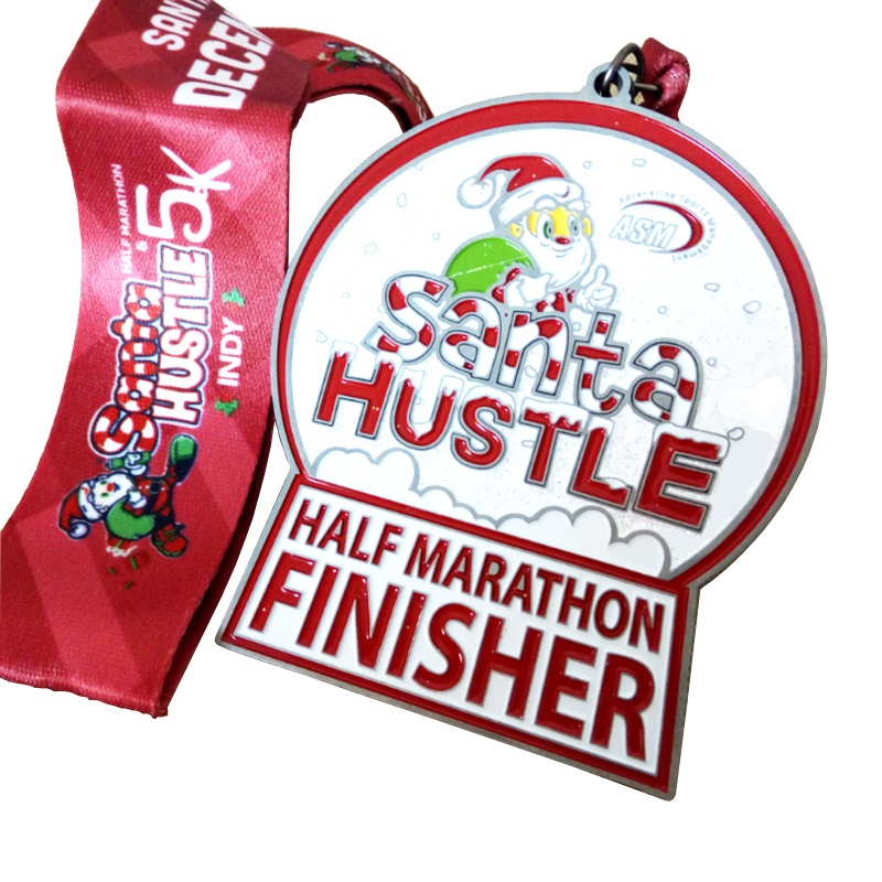 Santa hustle finisher half marathon Xmas run medal