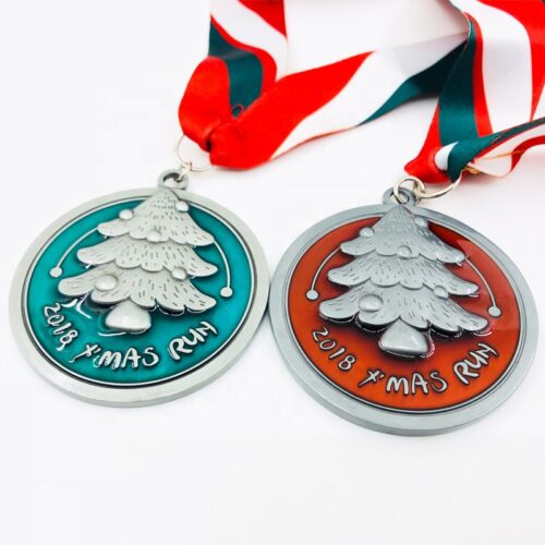 Custom Transparent enamel metal X'mas Run medal