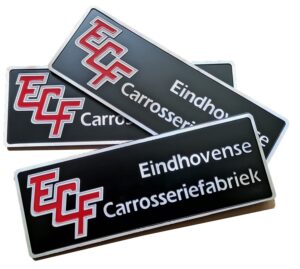 Custom aluminium black background diamond cut labels