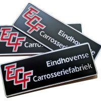 Custom aluminium black background diamond cut labels